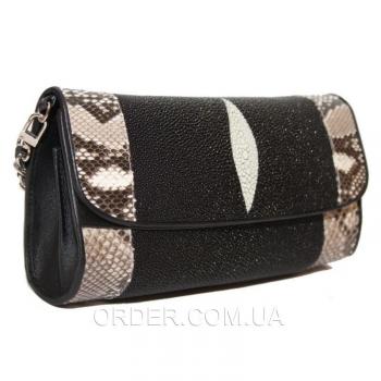 Женская сумка из натуральной кожи ската и питона (ST 301 PT Black/Natural)