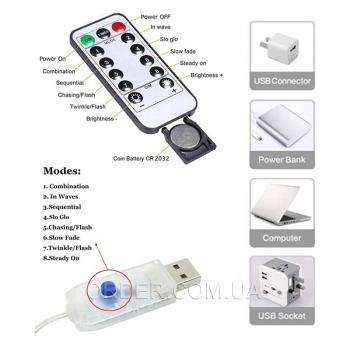 Светодиодная гирлянда с USB и пультом ДУ (5 метров) COLD