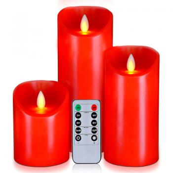 Светодиодные свечи с имитацией пламени и пультом ДУ, Red (набор 3 шт.)