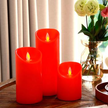 Светодиодные свечи с имитацией пламени и пультом ДУ, Red (набор 3 шт.)